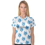 Little Blue Daisies  V-Neck Sport Mesh Tee