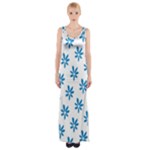 Little Blue Daisies  Thigh Split Maxi Dress