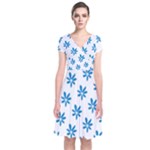 Little Blue Daisies  Short Sleeve Front Wrap Dress