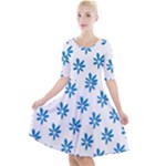 Little Blue Daisies  Quarter Sleeve A-Line Dress