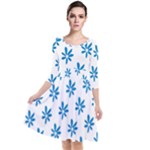 Little Blue Daisies  Quarter Sleeve Waist Band Dress