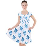 Little Blue Daisies  Cap Sleeve Midi Dress