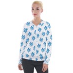 Little Blue Daisies  Velvet Zip Up Jacket