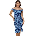 zebra 3 Off Shoulder Ruffle Split Hem Bodycon Dress