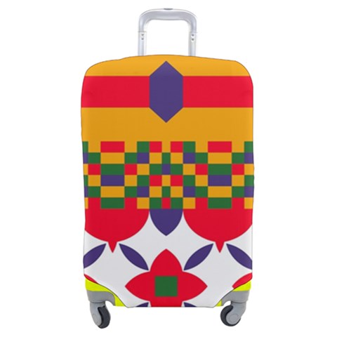 Red flowers and colorful squares                                                              Luggage Cover (Medium) from ArtsNow.com