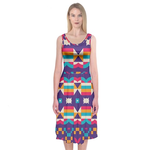 Pastel shapes rows on a purple background                                                                  Midi Sleeveless Dress from ArtsNow.com