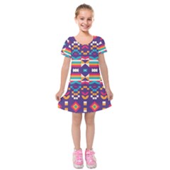 Pastel shapes rows on a purple background                                                                       Kids  Short Sleeve Velvet Dress from ArtsNow.com