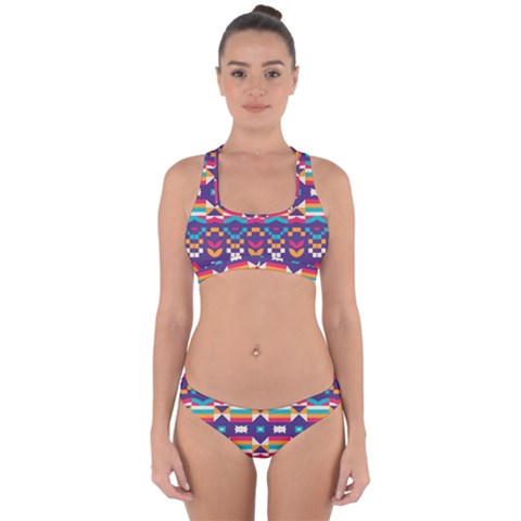 Pastel shapes rows on a purple background                                                                  Cross Back Hipster Bikini Set from ArtsNow.com