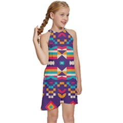 Kids  Halter Collar Waist Tie Chiffon Dress 