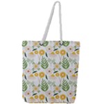 Flowers on a white background pattern                                                                Full Print Rope Handle Tote (Large)