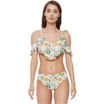 Flowers on a white background pattern                                                            Ruffle Edge Tie Up Bikini Set