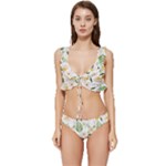 Flowers on a white background pattern                                                            Low Cut Ruffle Edge Bikini Set