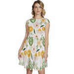 Flowers on a white background pattern                                                             Cap Sleeve High Waist Dress