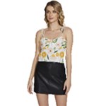 Flowers on a white background pattern                                                            Flowy Camisole Tie Up Top