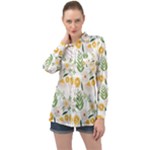 Flowers on a white background pattern                                                                   Long Sleeve Satin Shirt