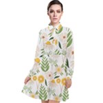 Flowers on a white background pattern                                                                Long Sleeve Chiffon Shirt Dress