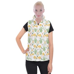 Flowers on a white background pattern                                                                 Women s Button Up Puffer Vest from ArtsNow.com