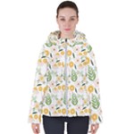 Flowers on a white background pattern                                                                   Women s Hooded Puffer Jacket