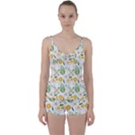 Flowers on a white background pattern                                                                   Tie Front Two Piece Tankini