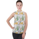 Flowers on a white background pattern                                                                  Mock Neck Chiffon Sleeveless Top