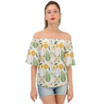 Flowers on a white background pattern                                                                   Off Shoulder Short Sleeve Top