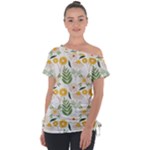 Flowers on a white background pattern                                                                   Off Shoulder Tie-Up Tee