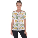 Flowers on a white background pattern                                                                   Shoulder Cut Out Short Sleeve Top