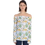 Flowers on a white background pattern                                                                 Off Shoulder Long Sleeve Top