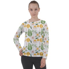 Flowers on a white background pattern          Women s Long Sleeve Raglan Tee from ArtsNow.com