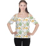 Flowers on a white background pattern                                                                    Women s Cutout Shoulder Tee