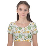 Flowers on a white background pattern                                                                 Velvet Short Sleeve Crop Top