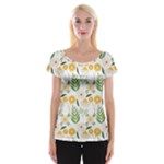 Flowers on a white background pattern                                                                    Women s Cap Sleeve Top