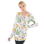 Flowers on a white background pattern                                                                     Women s Tie Up Tee