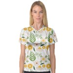 Flowers on a white background pattern                                                                    V-Neck Sport Mesh Tee