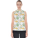 Flowers on a white background pattern                                                                    Mock Neck Shell Top