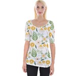 Flowers on a white background pattern                                                                    Wide Neckline Tee