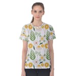 Flowers on a white background pattern                                                                    Women s Cotton Tee