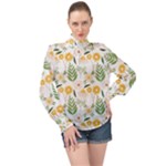 Flowers on a white background pattern                                                                  High Neck Long Sleeve Chiffon Top