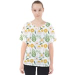 Flowers on a white background pattern                                                                   V-Neck Dolman Drape Top