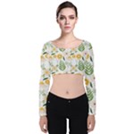 Flowers on a white background pattern                                                                   Velvet Long Sleeve Crop Top