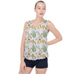 Flowers on a white background pattern                                                                    Bubble Hem Chiffon Tank Top