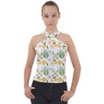 Flowers on a white background pattern                                                                    Cross Neck Velour Top