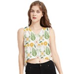 Flowers on a white background pattern                                                                    V-Neck Cropped Tank Top