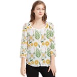 Flowers on a white background pattern                                                                    Chiffon Quarter Sleeve Blouse