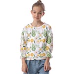 Flowers on a white background pattern                                                                  Kids  Cuff Sleeve Top