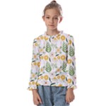 Flowers on a white background pattern                                       Kids  Frill Detail Tee