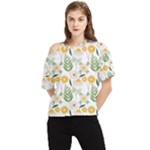 Flowers on a white background pattern                                                                    One Shoulder Cut Out Tee