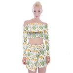 Flowers on a white background pattern                                                                       Off Shoulder Top with Minki Skirt Set