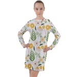 Flowers on a white background pattern                                                                      Long Sleeve Hoodie Dress