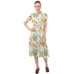 Flowers on a white background pattern                                                                       Keyhole Neckline Chiffon Dress